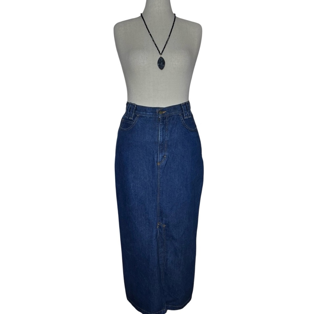 LEW MAGRAM Vintage Medium Wash Denim Midi/Maxi 5 Pocket Front Split Skirt SZ 12
